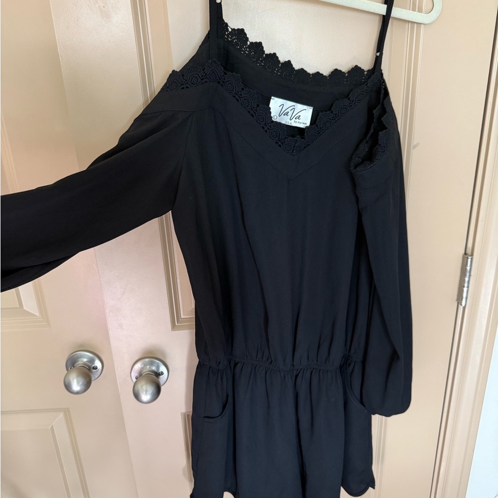 Black Lace Trim Romper - Never worn!